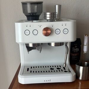 Espresso Machine with Grinder - White and Silver